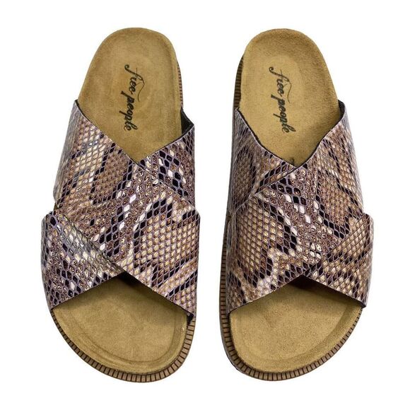 Free People Women 40 (9-10) Sidelines Slides Sandals Multicolor Snake Open - Picture 3 of 4
